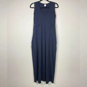 MAX MARA Leisure Women's Medium Blue Navy Pocket Front Jersey Maxi Dress Tank